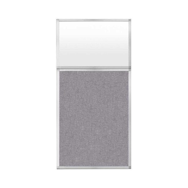 Hush Panel Configurable Cubicle Partition 3' x 6' W/ Window Cloud Gray Fabric Frosted Window